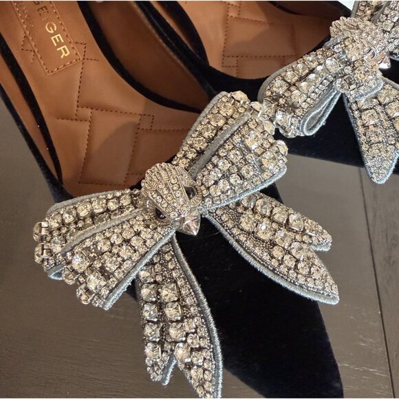 Kurt Geiger Size 7.5/ 38 Belgravia Black Velvet Rhinestone Bow Heels Shoes Pumps - Picture 3 of 15